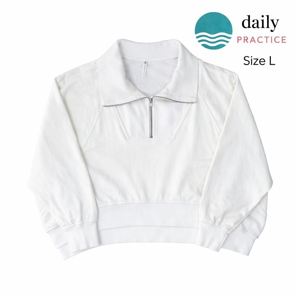 Daily Practice by Anthropologie White 1/4 Zip Cropped Sweatshirt Size L